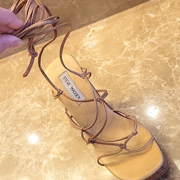 Steve Madden Natural Leather KACY Platform Block Heel Lace-up Sandals, Sz 8.5 - Picture 11 of 17